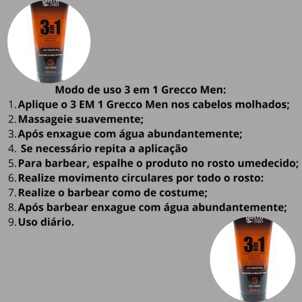 Shampoo E Condicionador 3 Em 1 Grecco Men 200ml